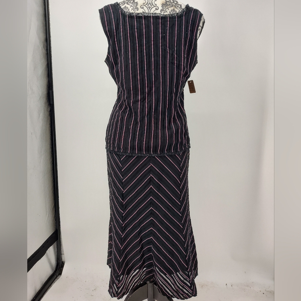 Vintage Fashion Bug Black/Pink Striped Sleeveless Top and Skirt Set Women's Med - Picture 2 of 10